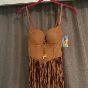 Spirit Halloween Hippie Brown Fringe Corset